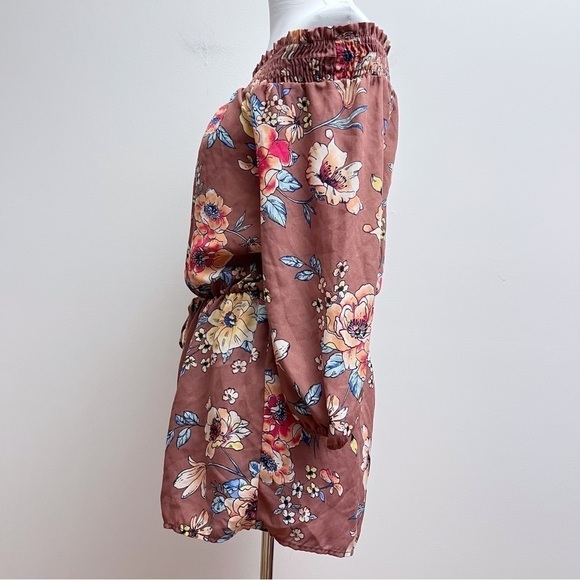 Active USA Mauve Floral Off the Shoulder Cinched Waist Romper Medium - Picture 4 of 10